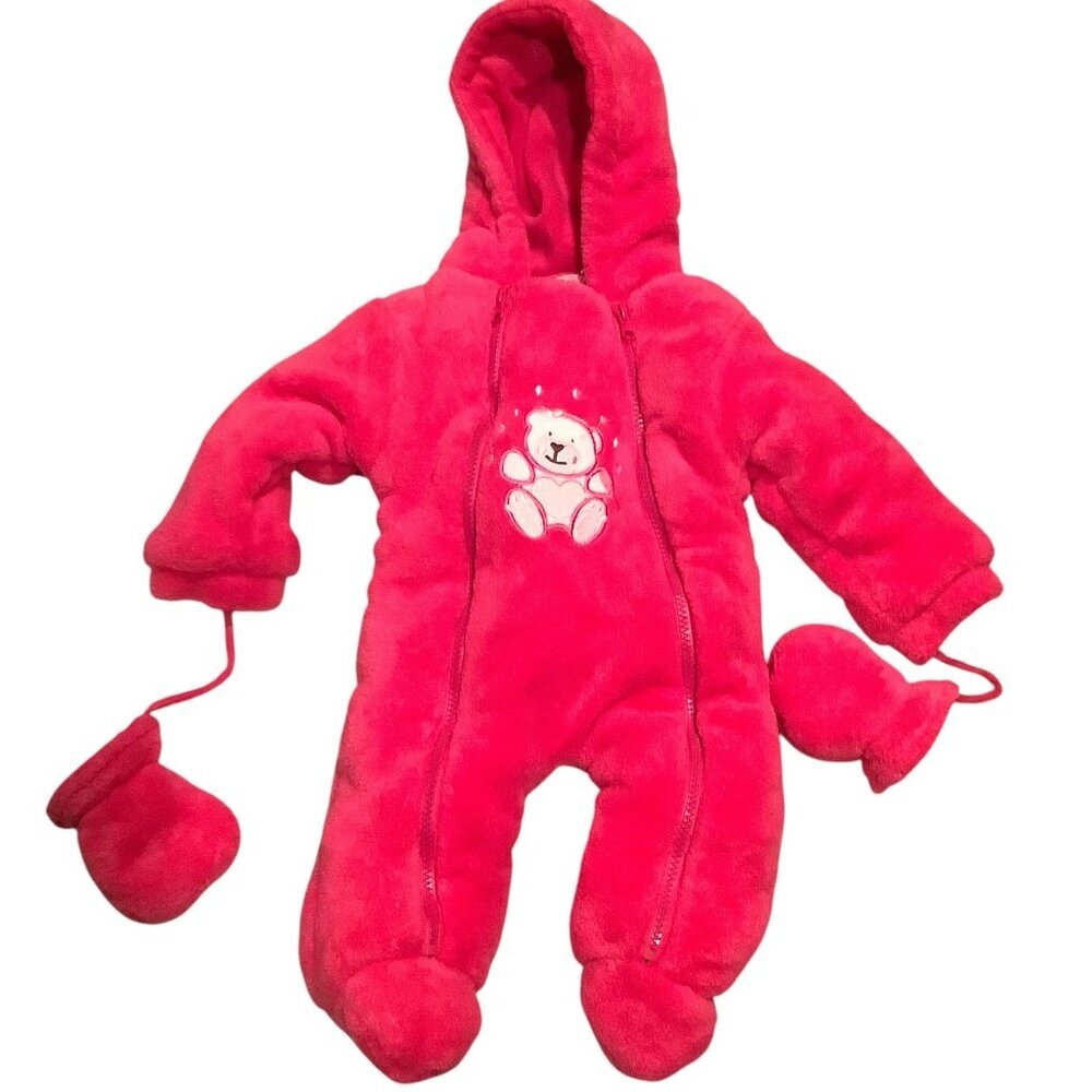 Take Me Home By C.I Baby Girls Pink Hooded Snowsuit With Mittens Size 3/6M‎ Bear